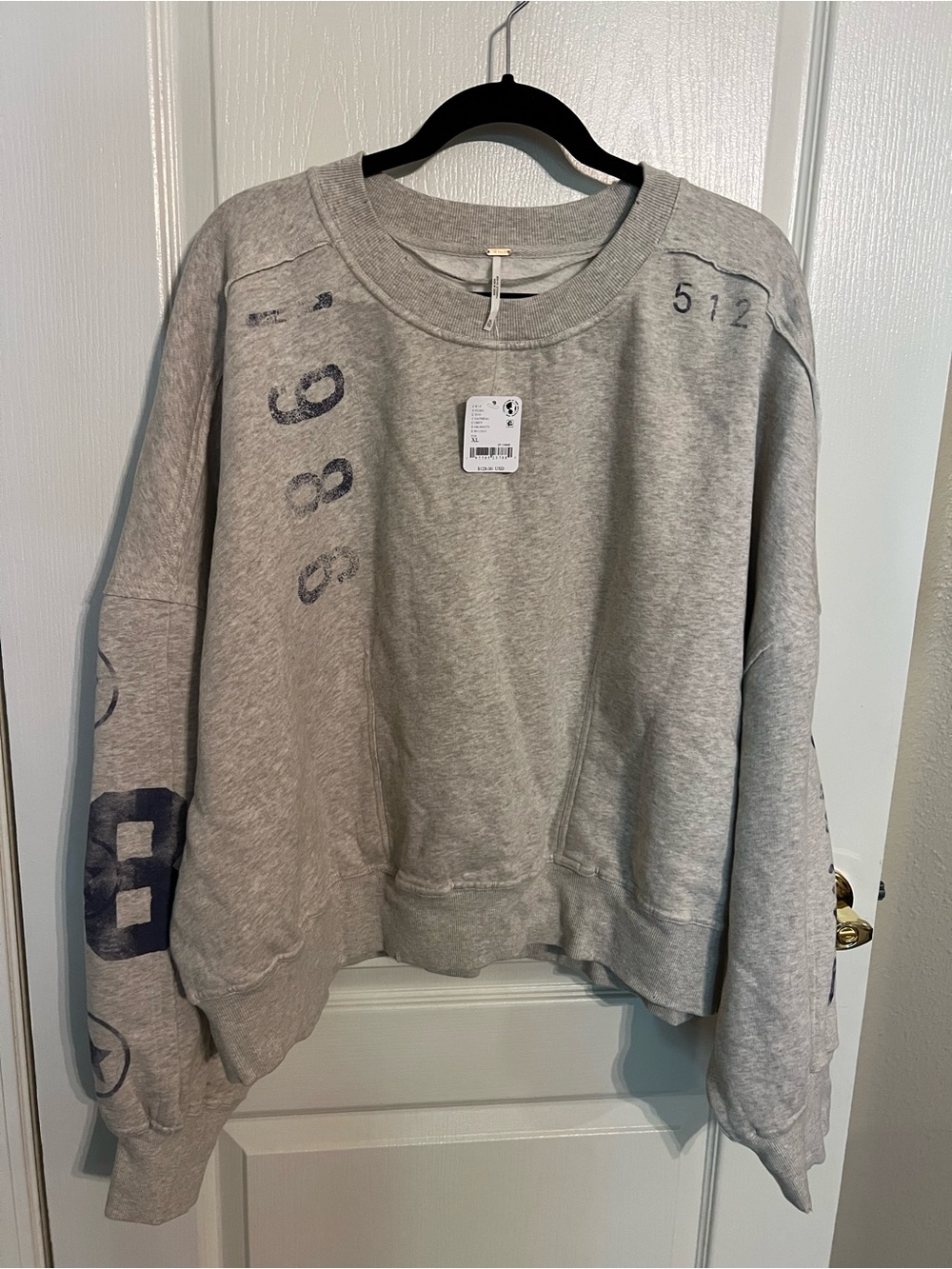 Free People Gaia Sweatshirt Texas Detail In Oatmeal NWT Size XL - Picture 2 of 6